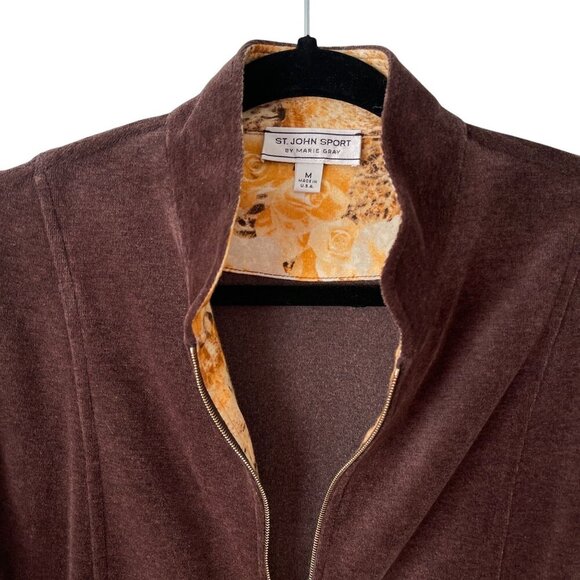 St. John Sport Size M Brown Velour Zip-Up Jacket Sweater Drawstring Hem - Picture 4 of 10